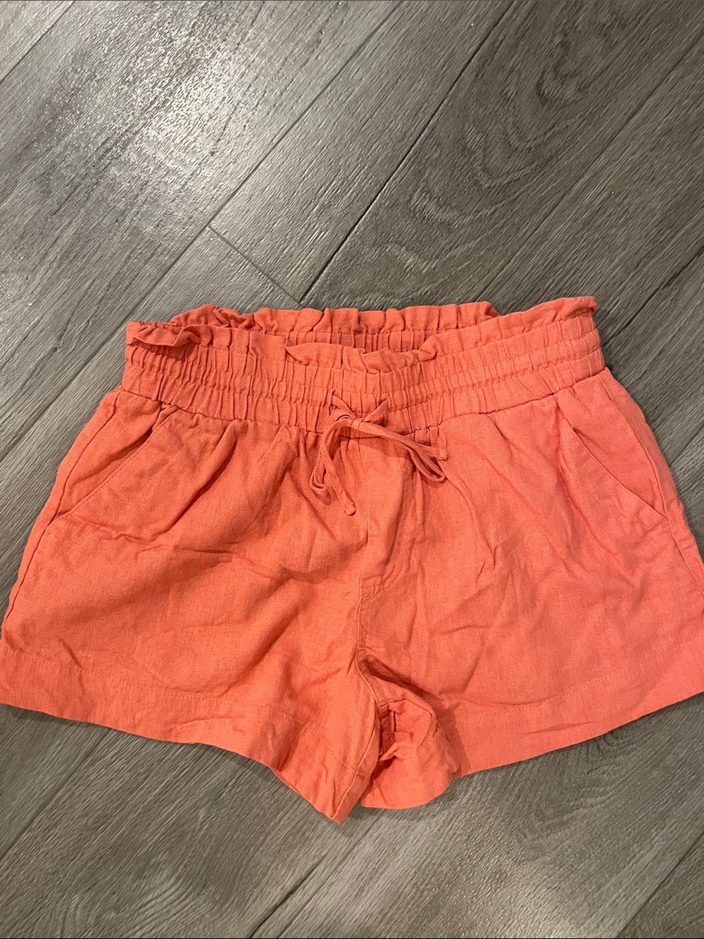 a new day Coral High-Waist Paperbag Linen-Blend Shorts